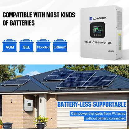 ECO-WORTHY 5000W Solar Off-Grid Inverter Charger – 48V DC to 120V AC Split-Phase | Pure Sine Wave | 10,000W Peak