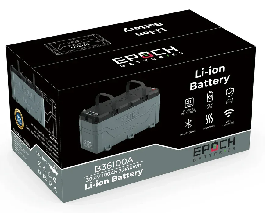 Epoch Batteries 36V 100Ah LiFePO4 Lithium Battery - Bluetooth, Heating, Waterproof