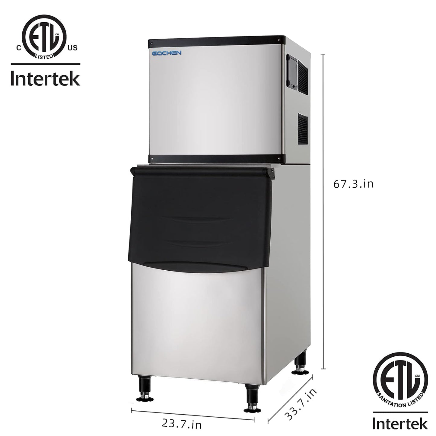 EQCHEN 350 lb Ice Maker Commercial Ice Machine with 230 lb Ice Bin
