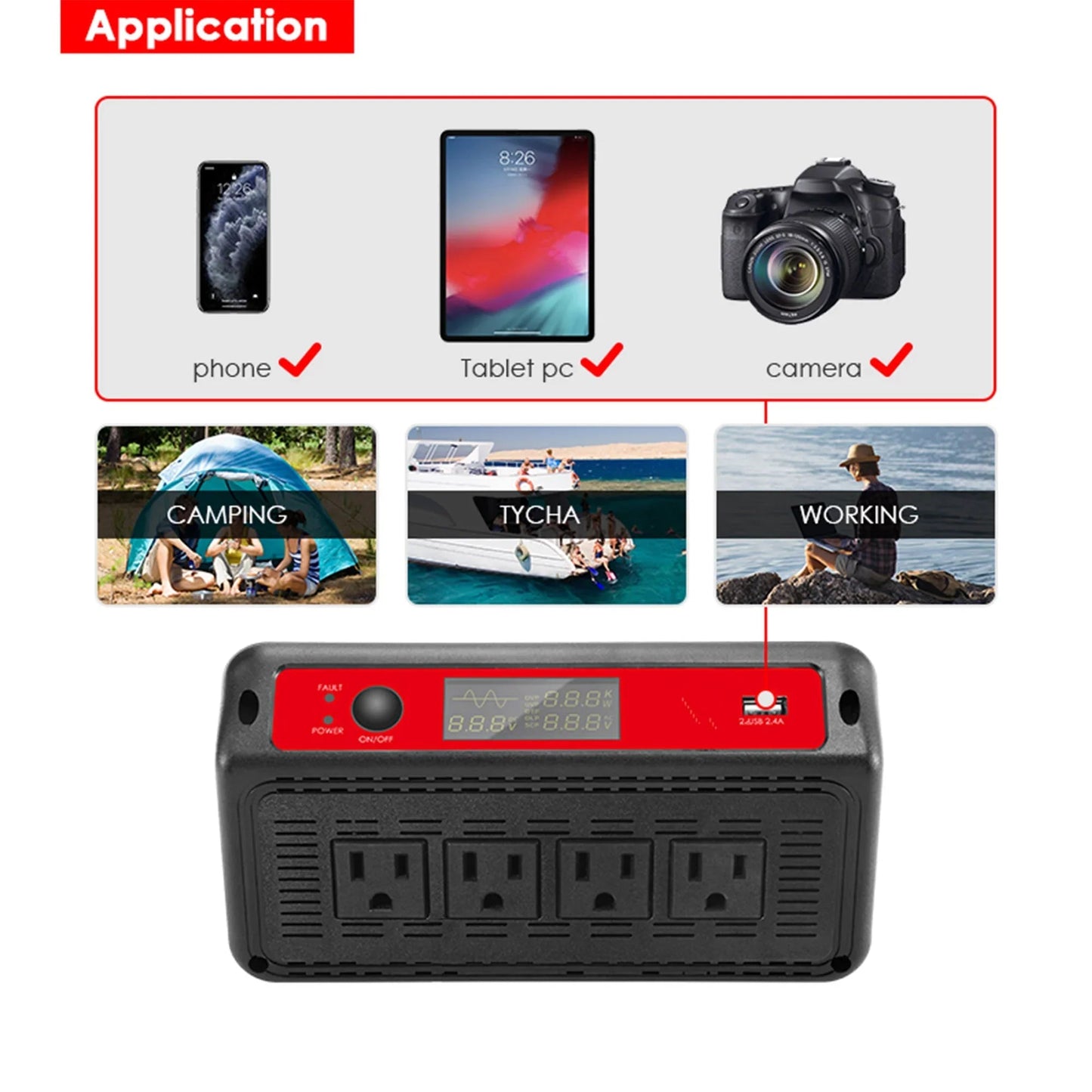 ACOPOWER 1500W 12V Pure Sine Wave Inverter