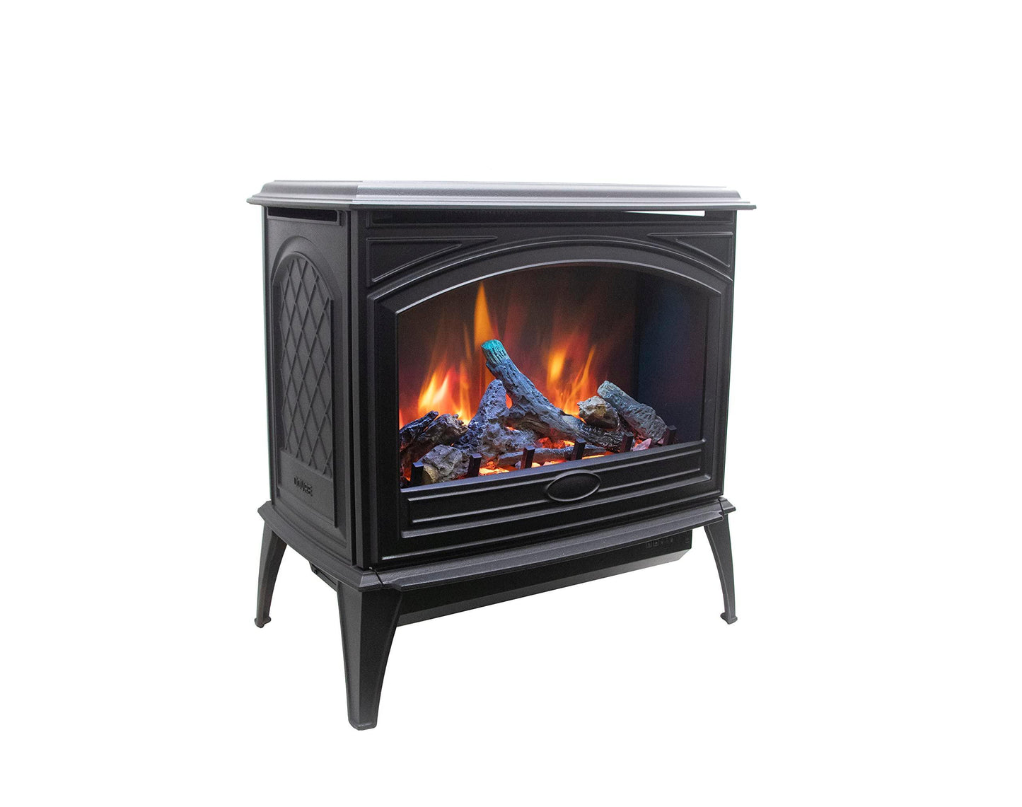 Amantii E50-NA Lynwood Series - 50 cm Freestand Electric Stove Featuring a Cast Iron Frame and a 10 Piece Birch Log Set