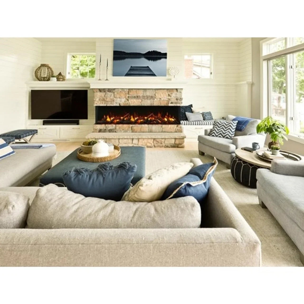 Amantii 30 Inch Tru-View Slim Smart Indoor Outdoor 3 Sided Electric Fireplace