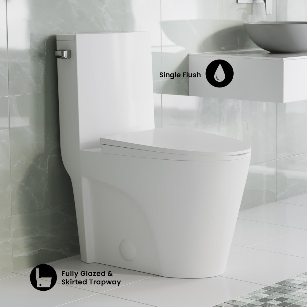 Swiss Madison St. Tropez One-Piece 10" Rough-in 1.28 GPF Left Flush Elongated Toilet in Glossy White (6 - Pack)