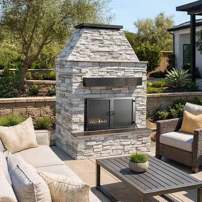 Cal Flame Modern Outdoor Gas Fireplace with Extended Mantle