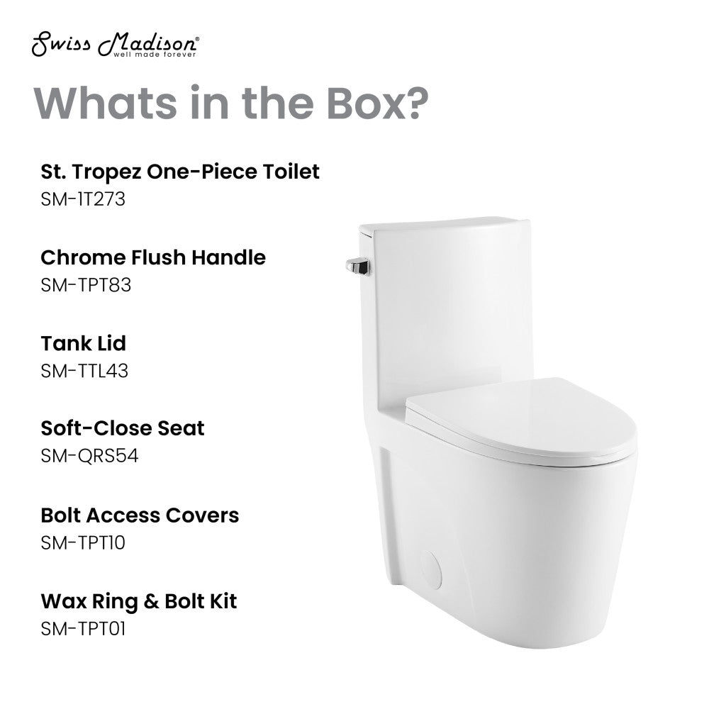 Swiss Madison St. Tropez One-Piece 10" Rough-in 1.28 GPF Left Flush Elongated Toilet in Glossy White (6 - Pack)