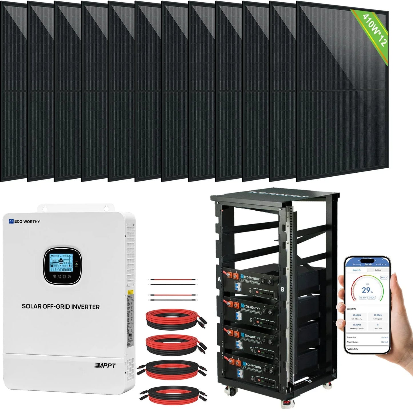 Eco-Worthy 10kw Complete Off-Grid Solar Power System | 20.48kWh to 61.44kWh Battery | 10000W 120/240V | 4920W to 14760W PV