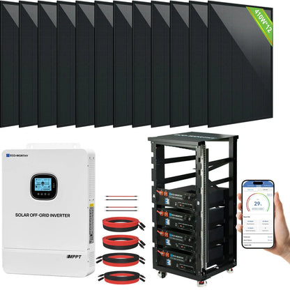 Eco-Worthy 10kw Complete Off-Grid Solar Power System | 20.48kWh to 61.44kWh Battery | 10000W 120/240V | 4920W to 14760W PV