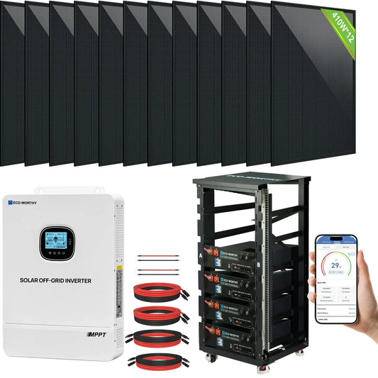 Eco-Worthy 10kw Complete Off-Grid Solar Power System | 20.48kWh to 61.44kWh Battery | 10000W 120/240V | 4920W to 14760W PV