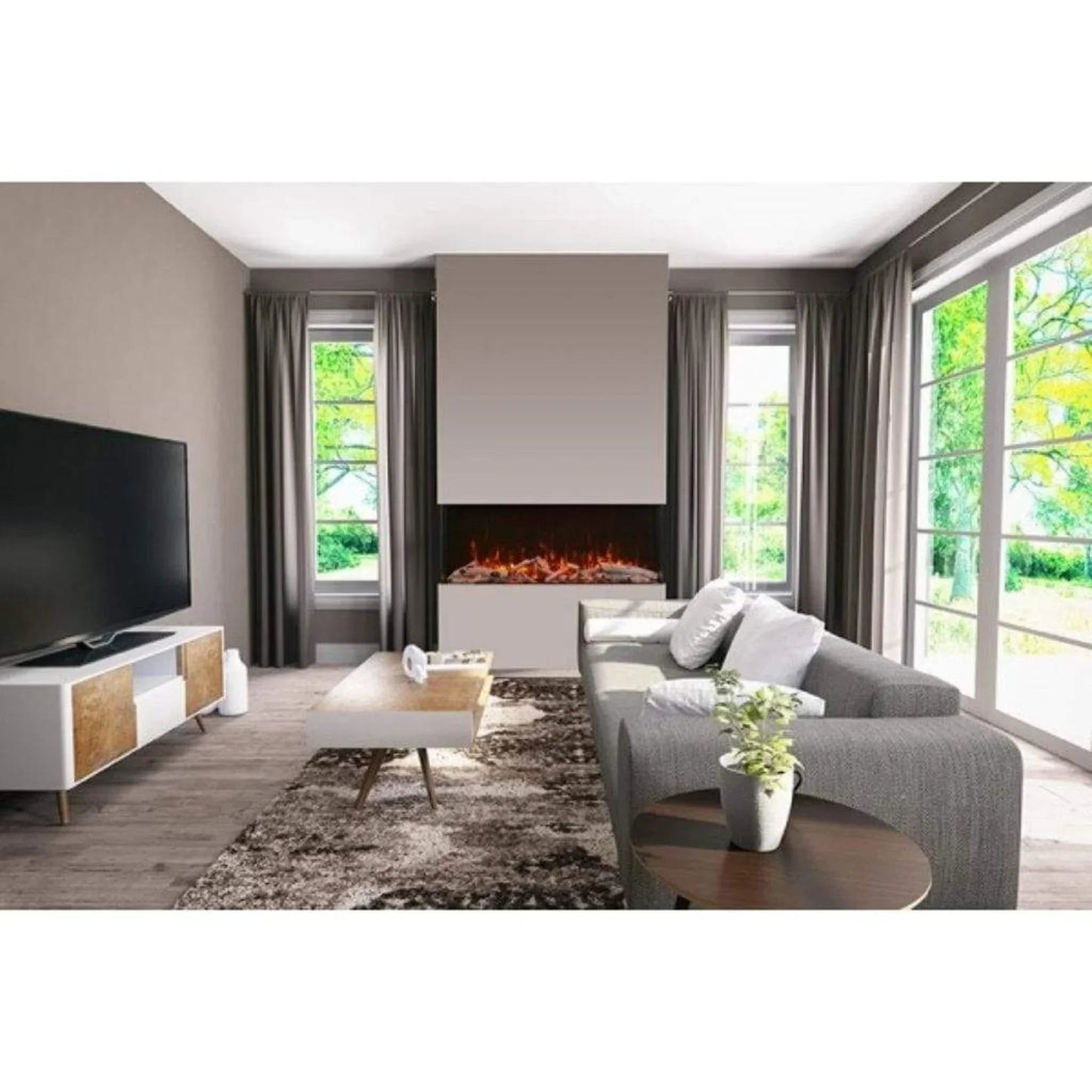 Amantii Tru-View XL XT 88" Three-Sided Electric Fireplace with 22" Glass Viewing Area