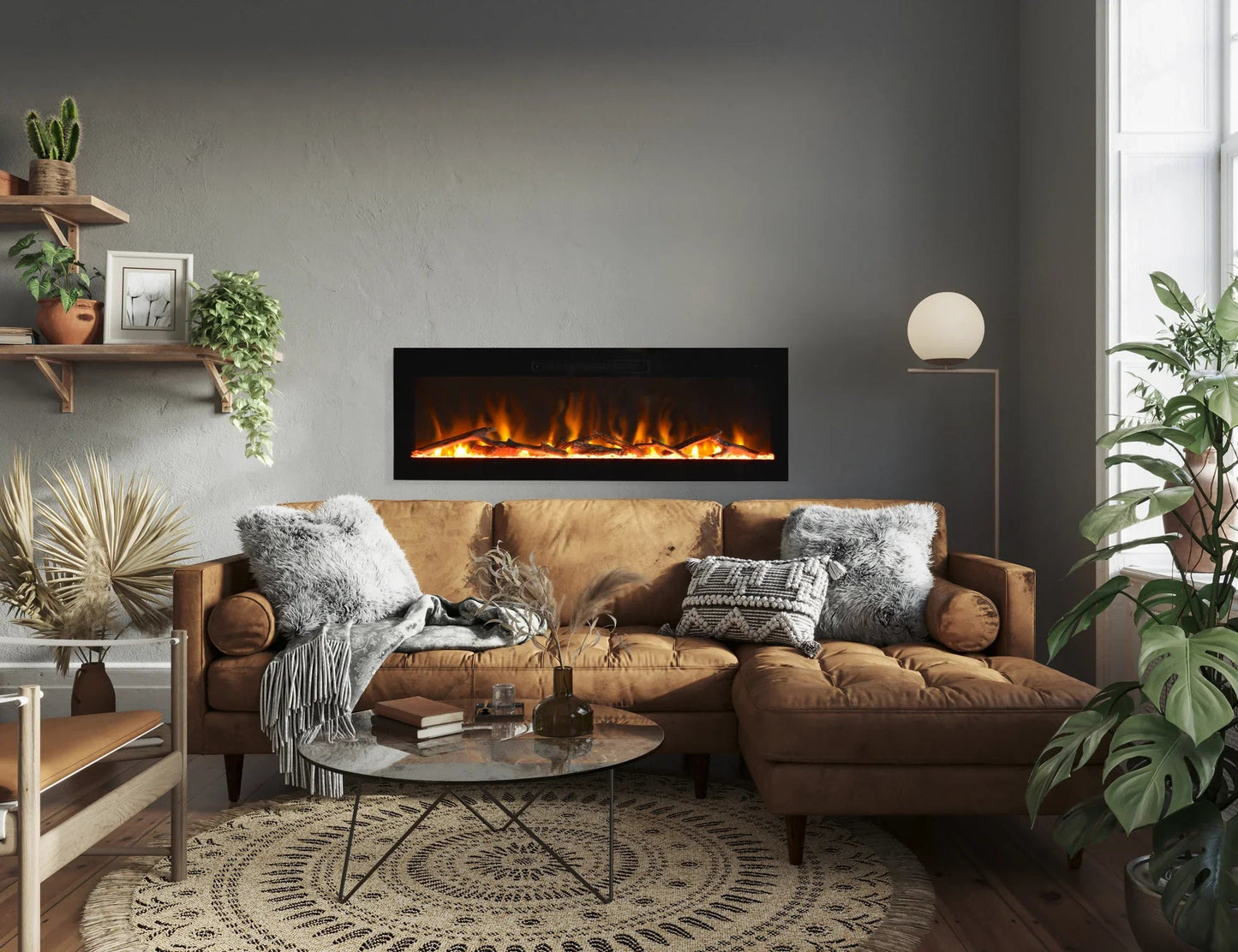 Amantii Fire & Ice Evolution 42" Linear Electric Fireplace with WiFi, Frameless Design & Multi-Color LED Flames