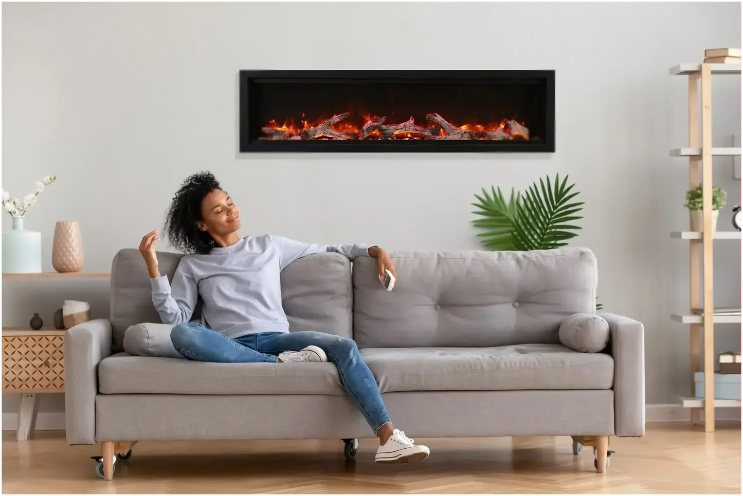 Amantii Symmetry Bespoke 34" Smart Built-In Electric Fireplace – Indoor/Outdoor with Audio, WiFi & LED Flame Display