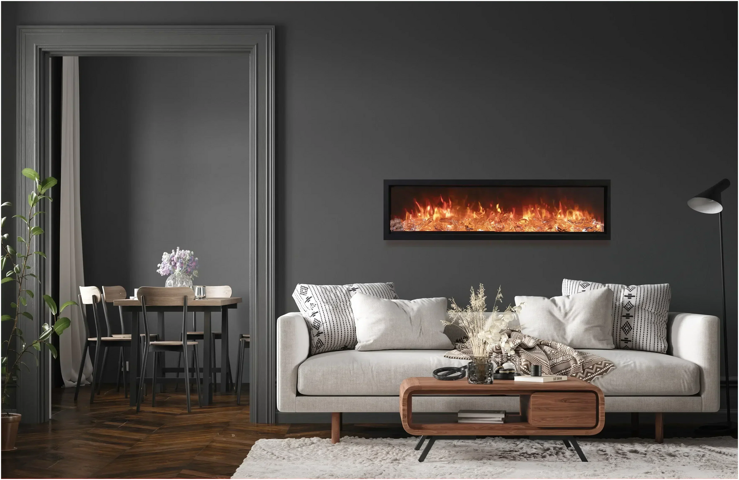 Amantii Symmetry Bespoke 88" Built-In Smart Electric Fireplace – Indoor/Outdoor with Bluetooth and Crackling Sound