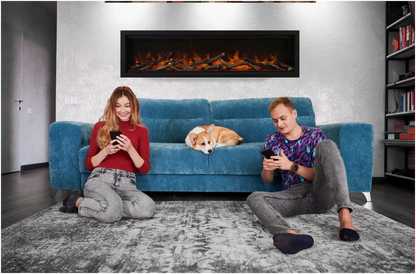 Amantii Symmetry Lumina 42" Smart Built-in Electric Fireplace for Indoor/Outdoor Use with Logset & Front Vent Heat