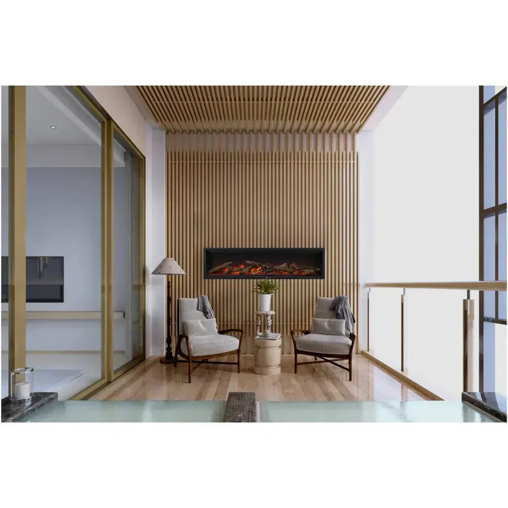 Amantii Symmetry Lumina 88" Smart Electric Fireplace – Indoor/Outdoor Built-in with LED Logset & Front Heat Vent