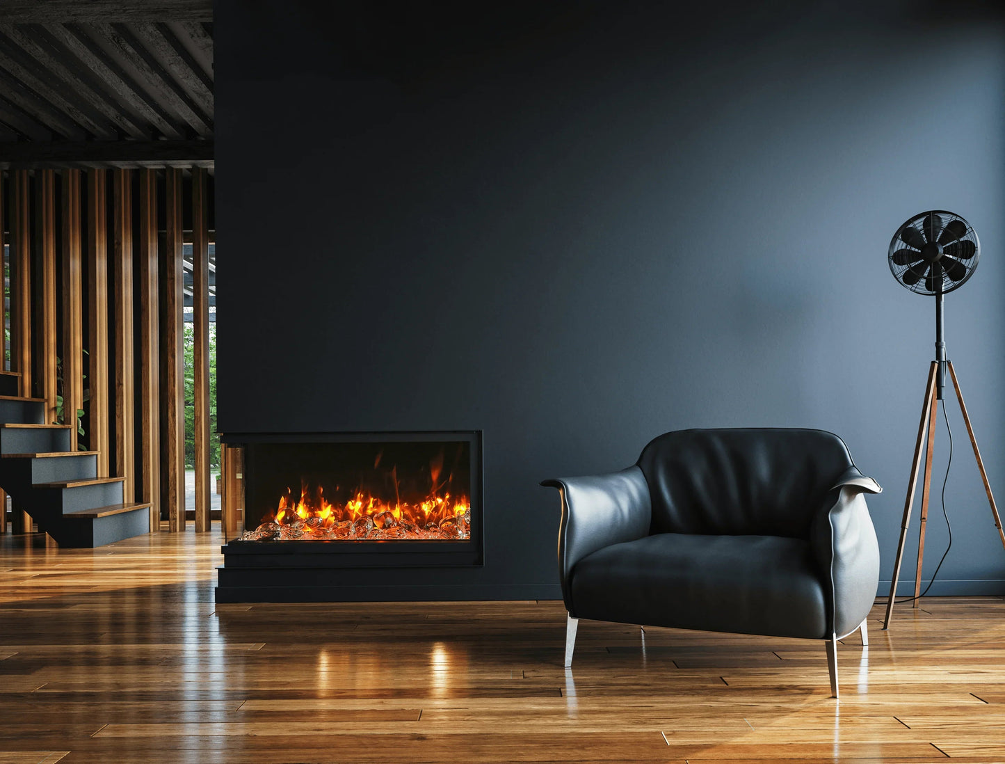 Amantii 33 inch Remii CLASSIC-SLIM-33 Black Steel Surround Classic Extra Slim Built In Electric Fireplace