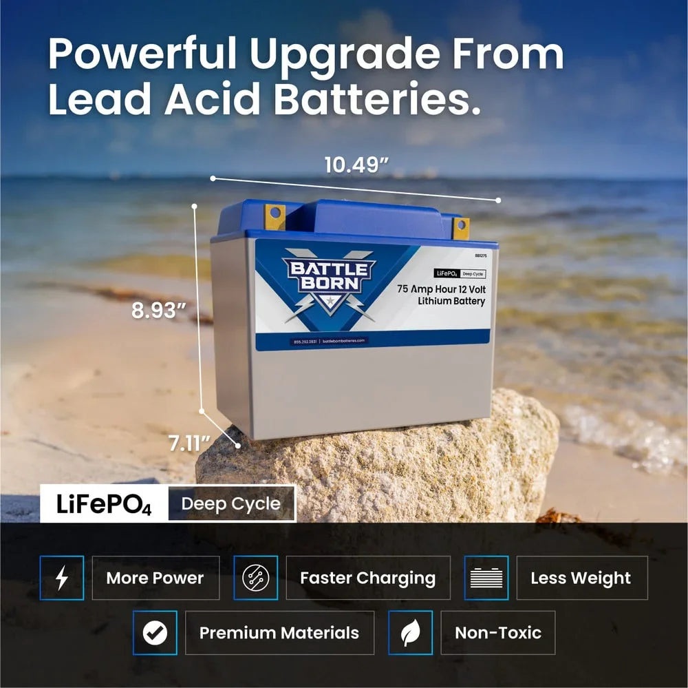 Battle Born 75Ah 12V Group 24 LiFePO4 Heated Battery Kit
