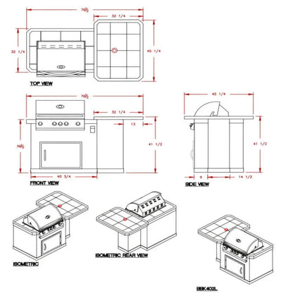 Cal Flame Kauai Q 4 Ft. L-Shaped BBQ Grill Island - BBK402
