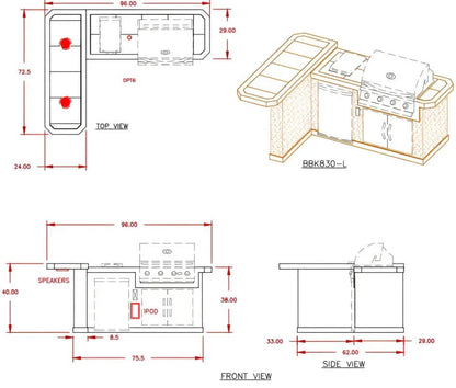 Cal Flame Malibu Q 8 Ft. L-Shaped BBQ Grill Island - BBK-830