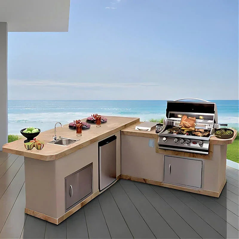 Cal Flame Carmel Q 8 Ft. L-Shaped Outdoor BBQ Kitchen Island - BBK870