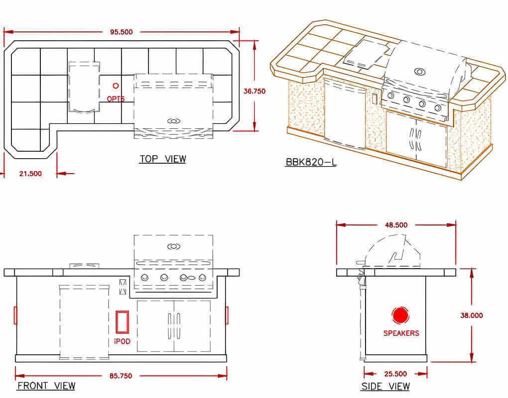 Cal Flame Avalon Q 8 Ft. L-Shaped BBQ Grill Island - BBK820