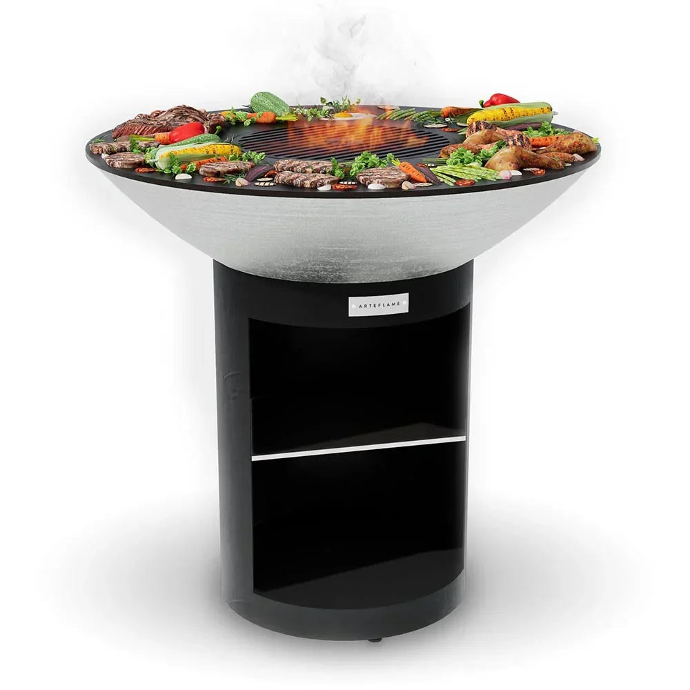 Arteflame 40″ Platinum Series — Stainless Fire Bowl Flat-Top Grill with Storage Base