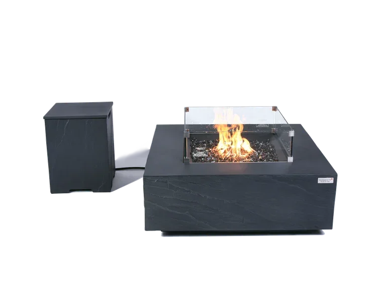 Elementi Plus Roraima 40" Square Slate Black Concrete Natural Gas Fire Table