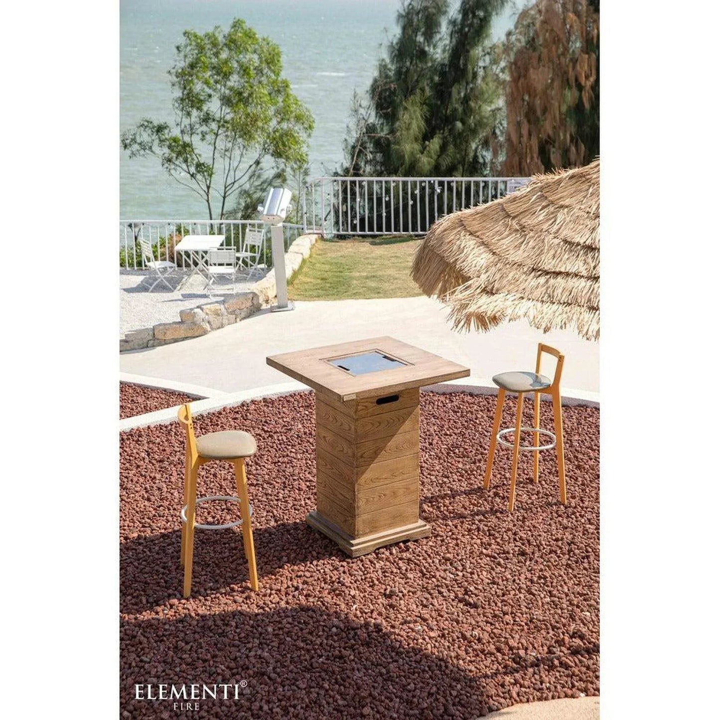 Elementi Rova 34" Redwood Concrete Propane Bar Table