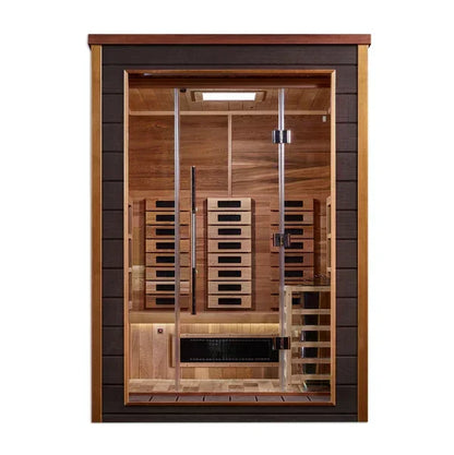 Golden Designs Nora Outdoor-Indoor PureTech™ Hybrid Full Spectrum Sauna – Canadian Red Cedar Interior | GDI-8222-01 Nora | 2 Persons