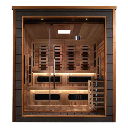 Golden Designs Karlstad Outdoor-Indoor PureTech™ Hybrid Full Spectrum Sauna – Canadian Red Cedar Interior | GDI-8226-01 Karlstad | 6 Persons