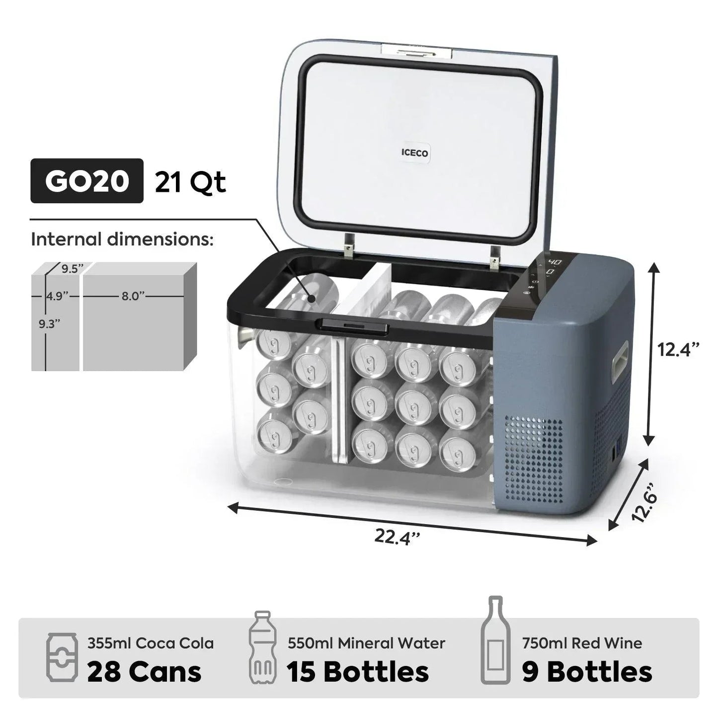ICECO GO20 21QT Dual Zone Portable Fridge Car Freezer