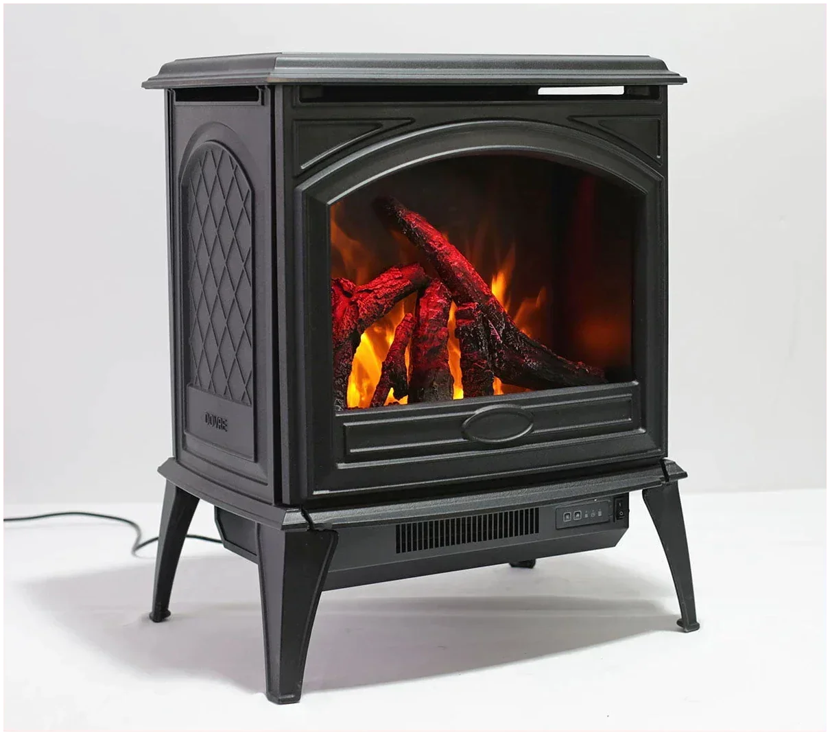 Amantii E50-NA Lynwood Series - 50 cm Freestand Electric Stove Featuring a Cast Iron Frame and a 10 Piece Birch Log Set