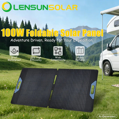 Lensun 100W 12V Waterproof Foldable Solar Panel
