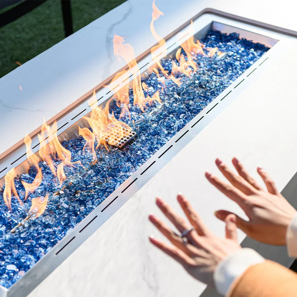 Carrara Outdoor Bianco White Fire Pit Table - Select Fuel Type
