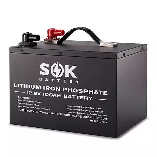 SOK Battery | 12V 100Ah LiFePO4 4D Battery Bluetooth & Built-in Heater Option