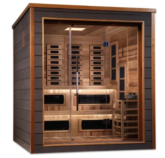 Golden Designs Karlstad Outdoor-Indoor PureTech™ Hybrid Full Spectrum Sauna – Canadian Red Cedar Interior | GDI-8226-01 Karlstad | 6 Persons