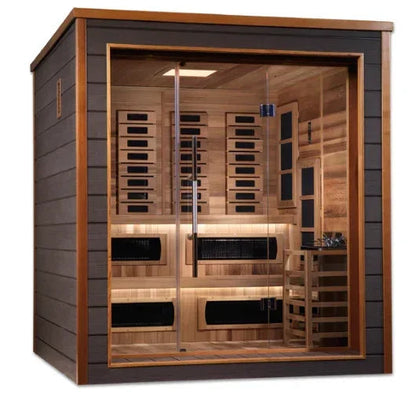 Golden Designs Karlstad Outdoor-Indoor PureTech™ Hybrid Full Spectrum Sauna – Canadian Red Cedar Interior | GDI-8226-01 Karlstad | 6 Persons