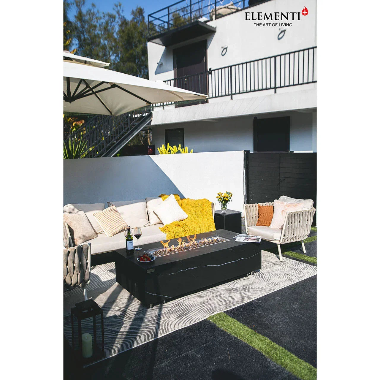 Elementi Plus - Varna Marble Porcelain Fire Table 60"