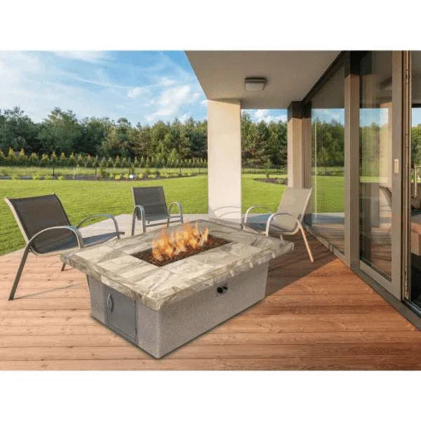 Cal Flame Stucco and Tile Dining Height Rectangle Propane Gas Fire Pit FPT-RT501M