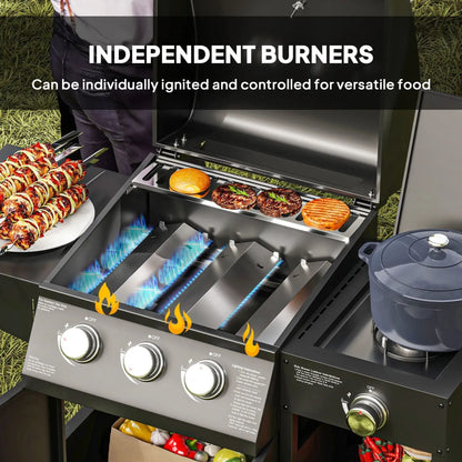 Castelle Flame 15K BTU Barbecue Propane Gas Grill With Side Burner (SAK53481)
