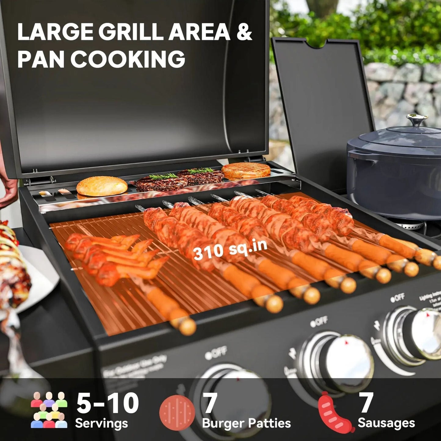 Castelle Flame 15K BTU Barbecue Propane Gas Grill With Side Burner (SAK53481)