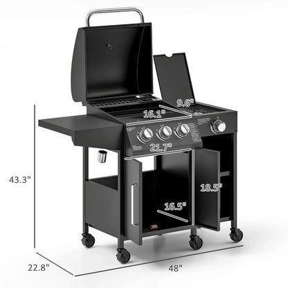 Castelle Flame 15K BTU Barbecue Propane Gas Grill With Side Burner (SAK53481)