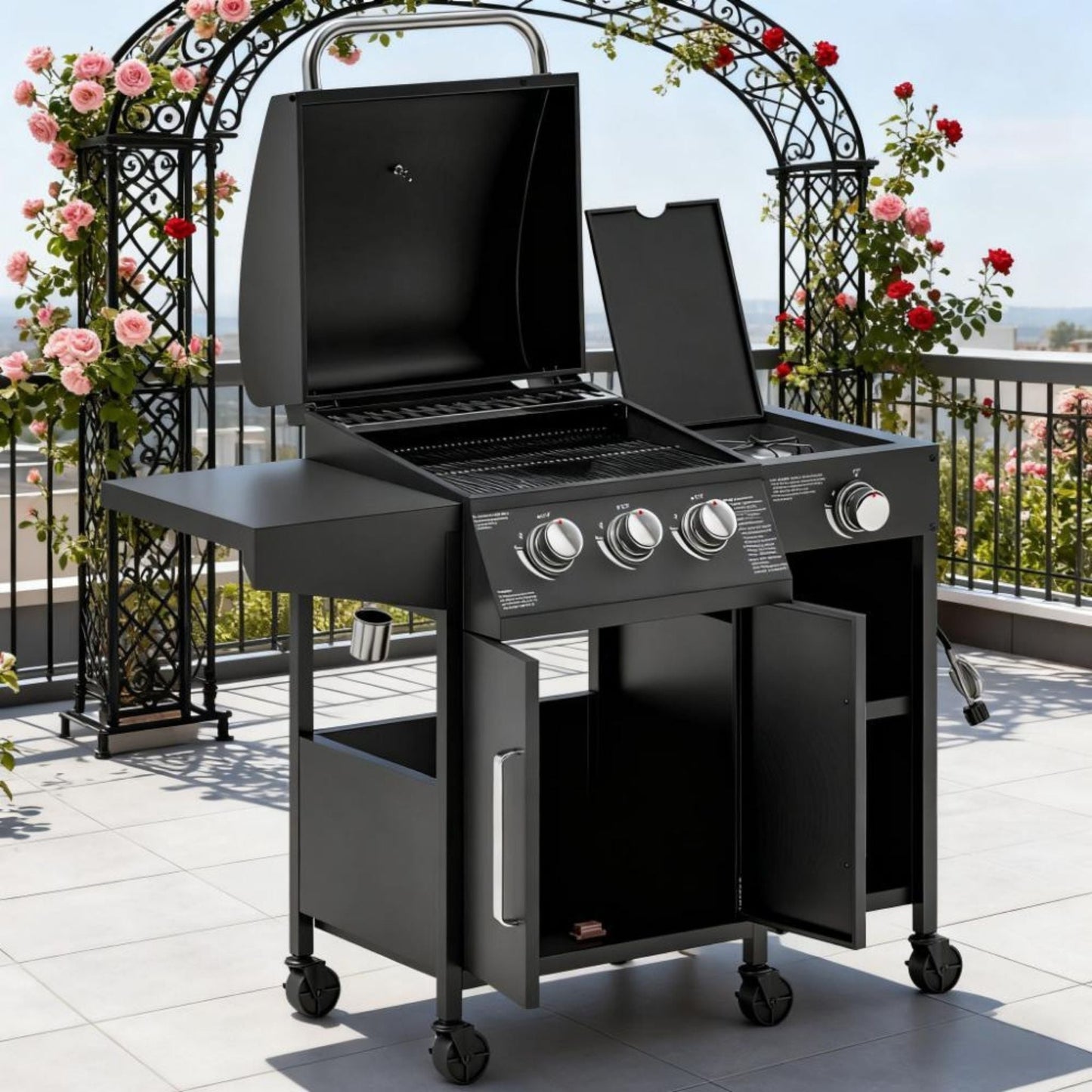Castelle Flame 15K BTU Barbecue Propane Gas Grill With Side Burner (SAK53481)