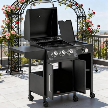 Castelle Flame 15K BTU Barbecue Propane Gas Grill With Side Burner (SAK53481)