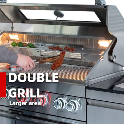 Castelle Flame 62-Inch 6-Burner Gas Outdoor Grill Island With Wine Cooler And Rotisserie (SAK31642)