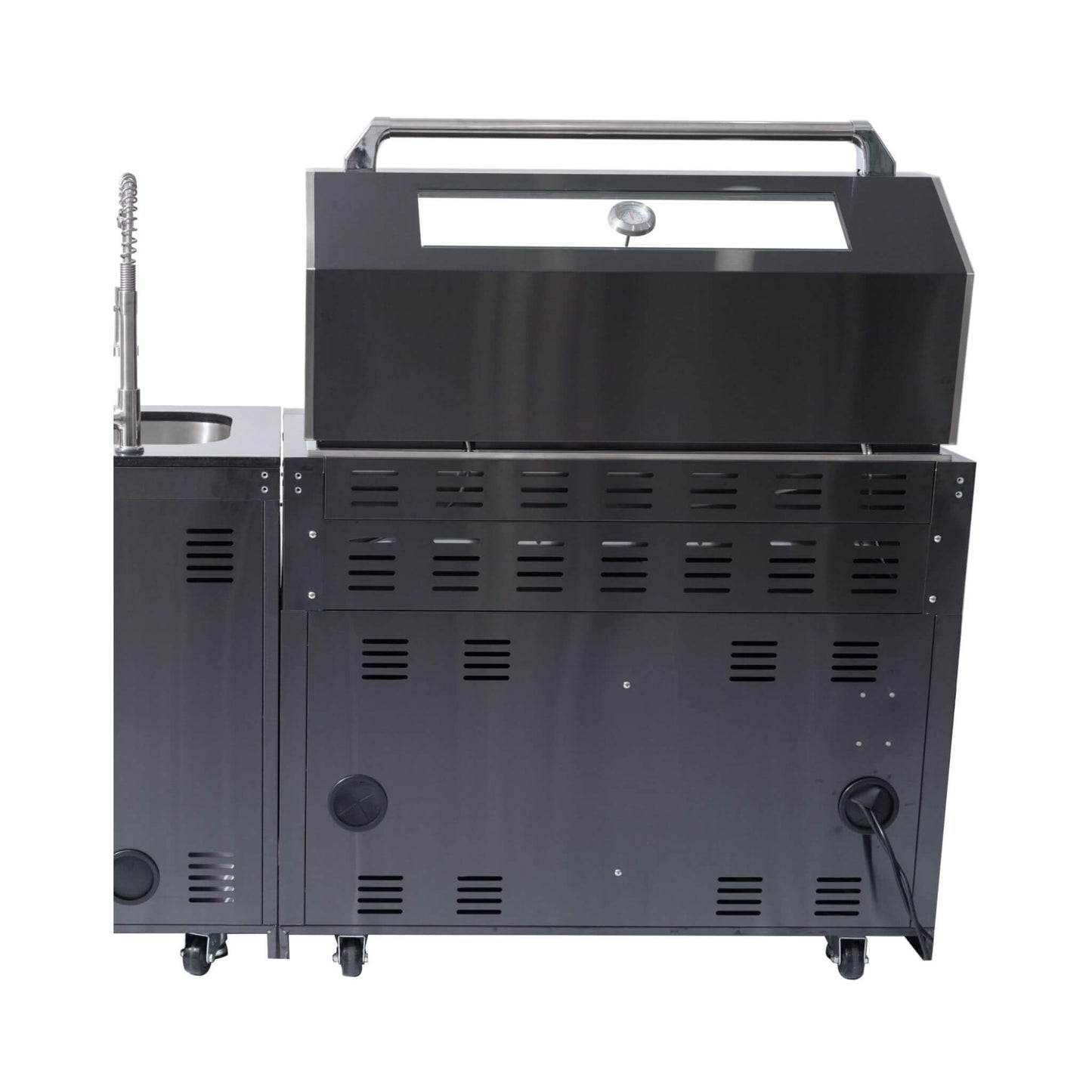 Castelle Flame Premium Black Stainless Steel 6-Burner Gas Grill Kitchen Island With Rotisserie Kit (SAK82641)