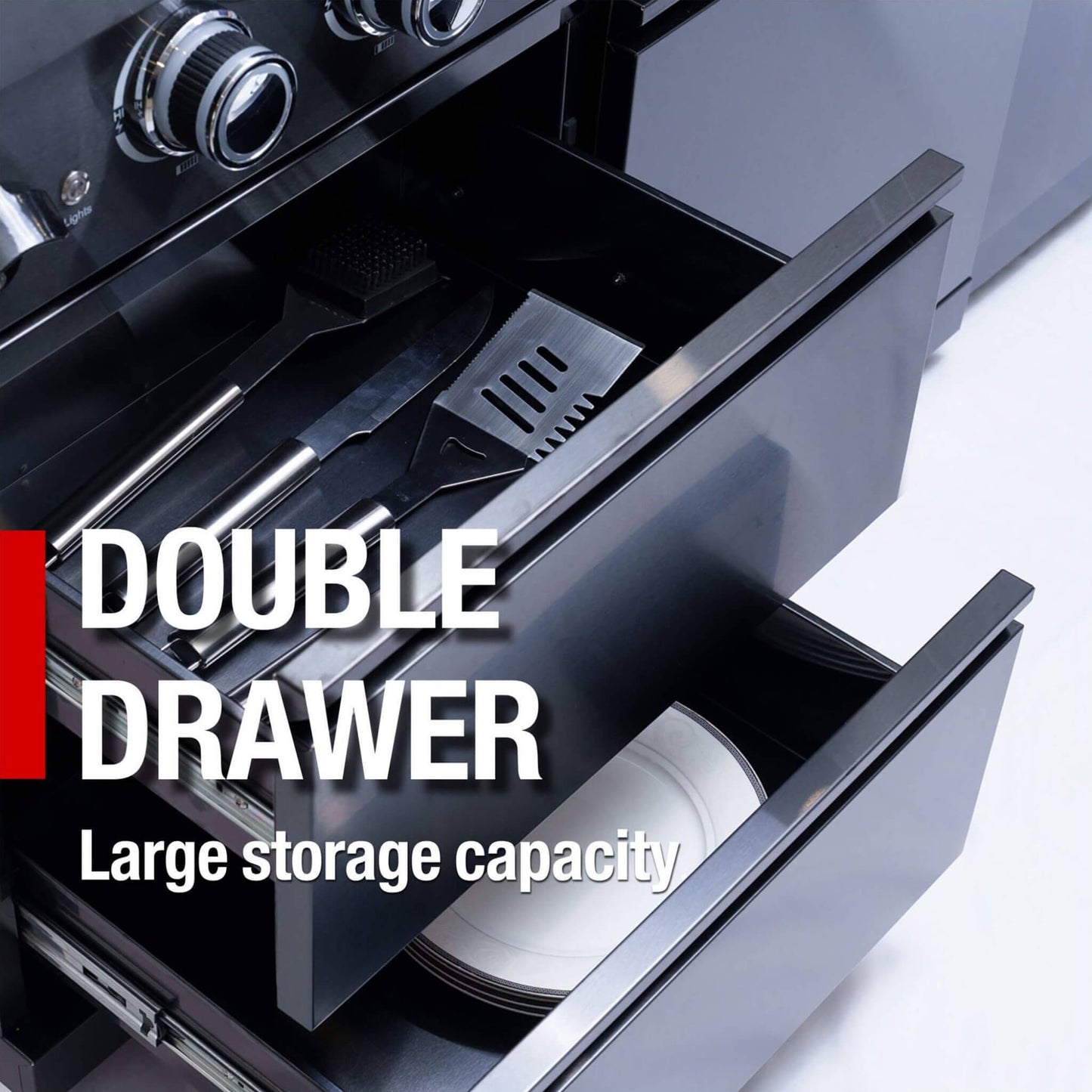 Castelle Flame Premium Black Stainless Steel 6-Burner Gas Grill Kitchen Island With Rotisserie Kit (SAK82641)