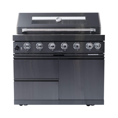 Castelle Flame Premium Black Stainless Steel 6-Burner Gas Grill Kitchen Island With Rotisserie Kit (SAK82641)