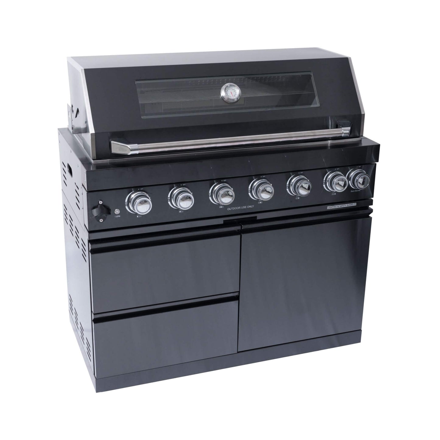 Castelle Flame Premium Black Stainless Steel 6-Burner Gas Grill Kitchen Island With Rotisserie Kit (SAK82641)