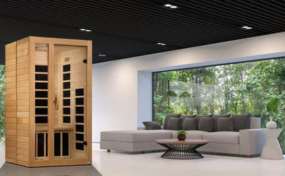 Golden Designs Ultra Low EMF 1-Person Dynamic "Gracia" Infrared Sauna with Hemlock Wood | Model: DYN-6119-01 Elite
