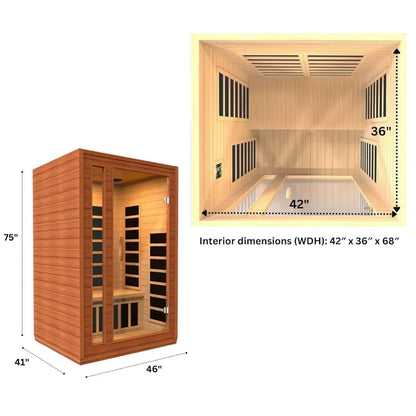 Golden Designs Low EMF 2-Person Dynamic "Cardoba" FAR Infrared Sauna with Hemlock Wood | Model: DYN-6203-01